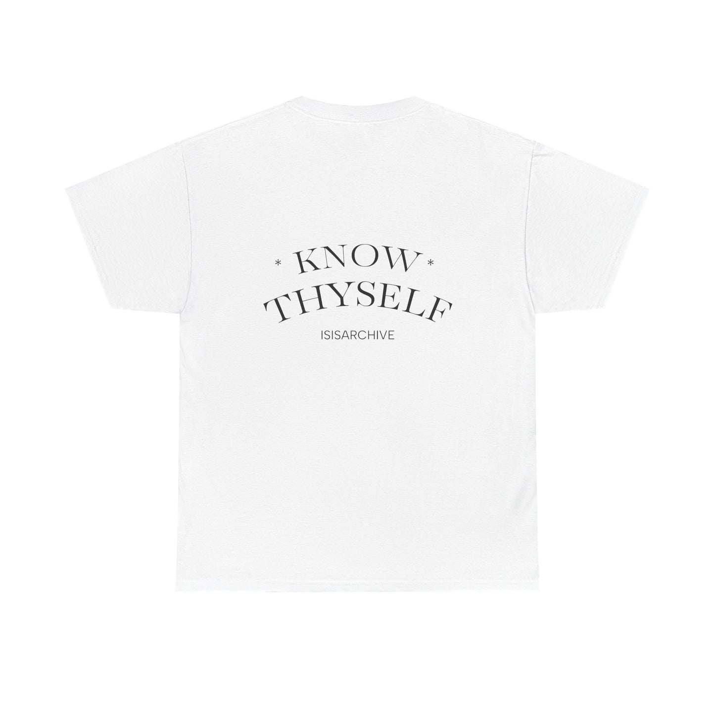 Egyptian Goddess Tee — Minimal Line Art Anubis Front with “Know Thyself” Back