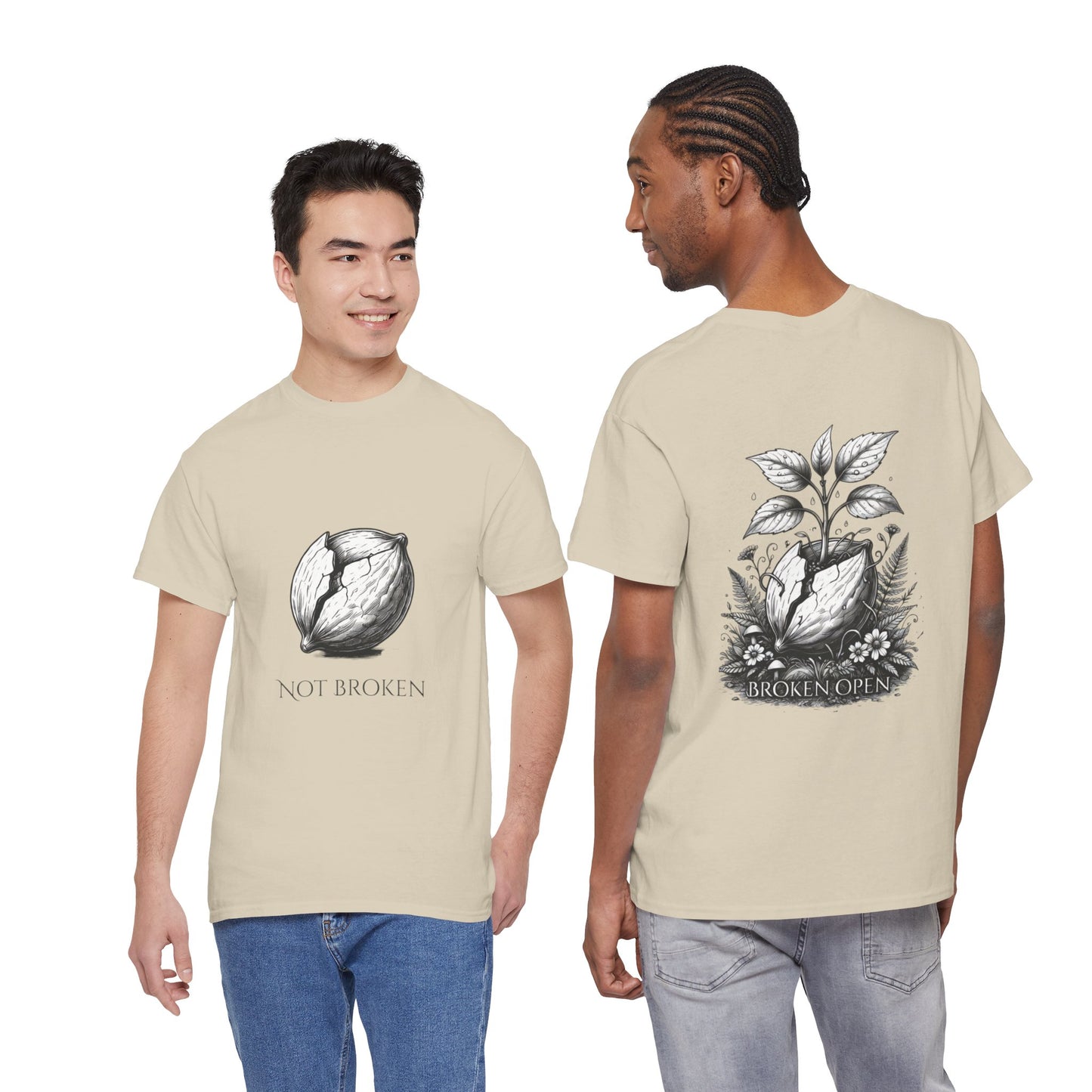 T-Shirt — "Not Broken" Resilience Tee with Sprouting Heart Illustration