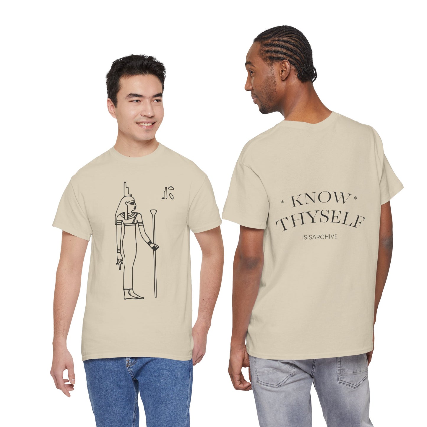 Egyptian Goddess Tee — Minimal Line Art Anubis Front with “Know Thyself” Back